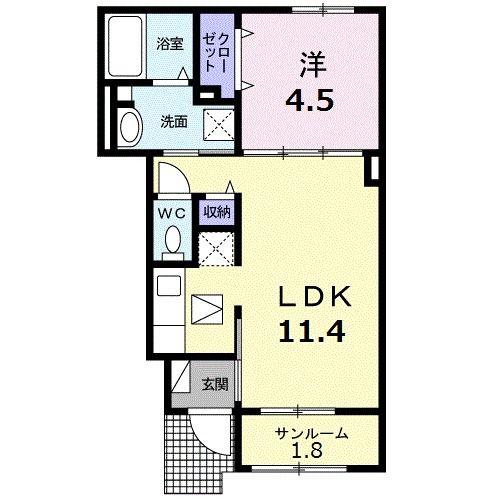 エスポワール 井田(1LDK/1階)の間取り写真