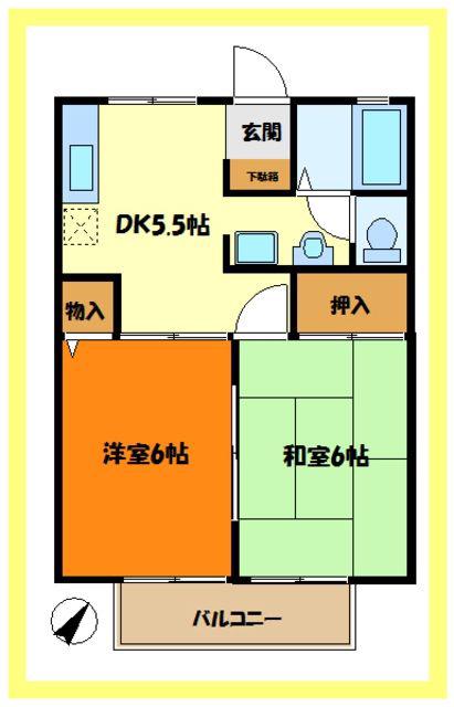 サンハイツ井田B(2DK/1階)の間取り写真