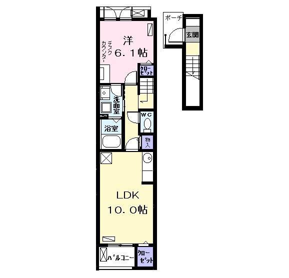 エルディム助光II(1LDK/2階)の間取り写真