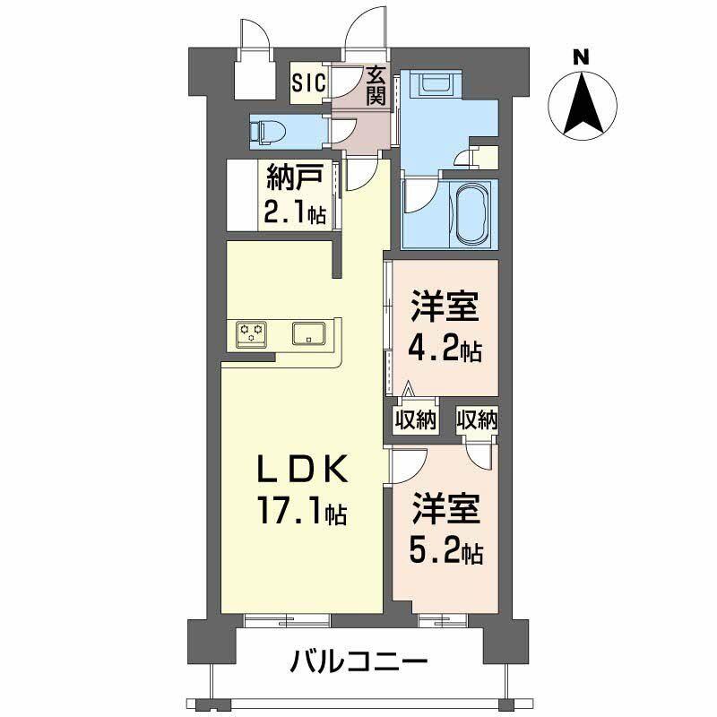 ヴァンベール江坂公園(2SLDK/10階)の間取り写真