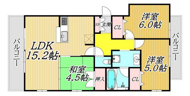 オークヒルズ西難波(3LDK/4階)の間取り写真