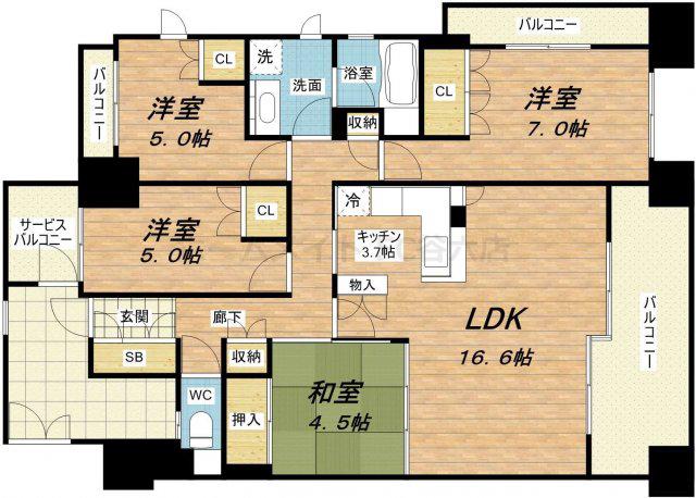 カスタリア上町台(4LDK/12階)の間取り写真