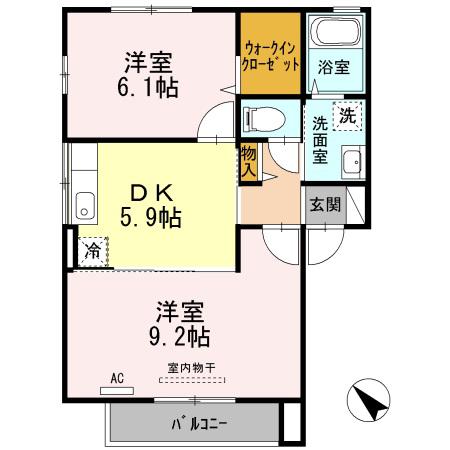 ウィング ヴューB(2DK/2階)の間取り写真