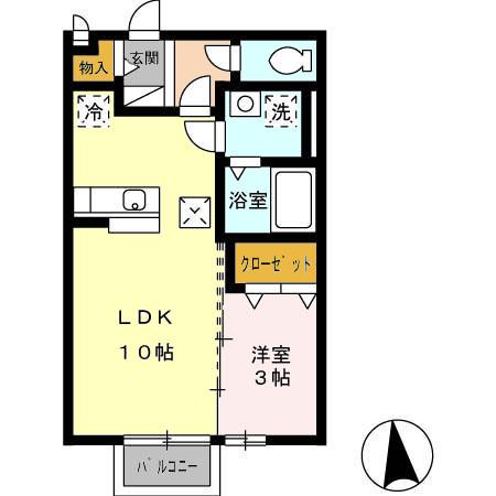 グロワール東合川(1LDK/2階)の間取り写真