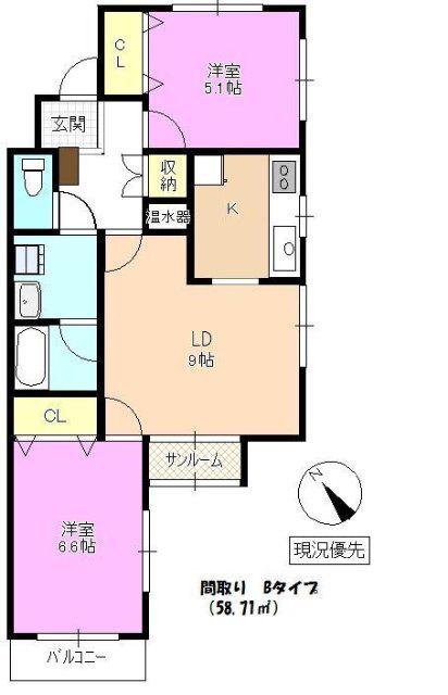 新田ツインズ(3K/2階)の間取り写真