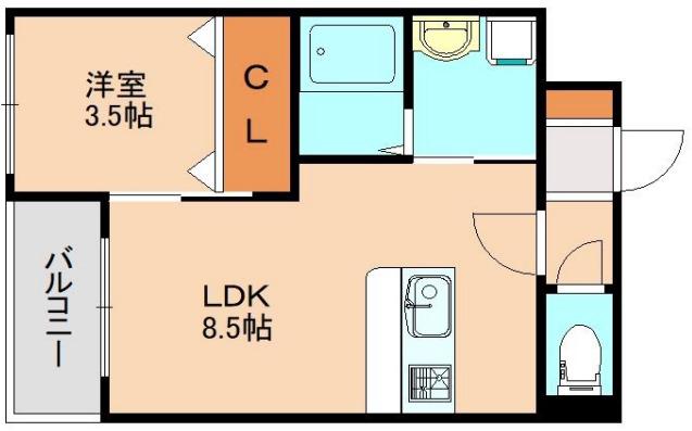 ハーヴェスト東那珂(1LDK/1階)の間取り写真