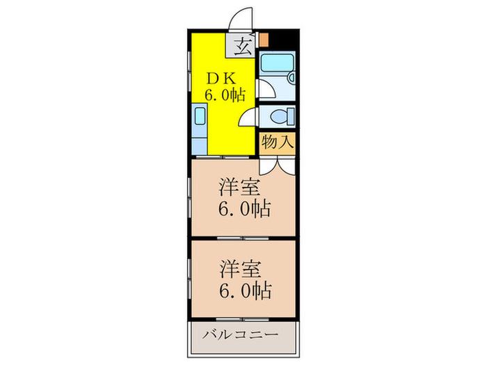 ドゥエルブルージュII(2DK/3階)の間取り写真