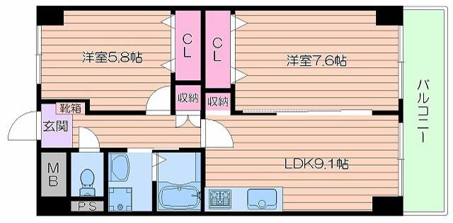ヴィラフェニックス(2LDK/4階)の間取り写真