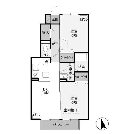 サンモール B(2LDK/1階)の間取り写真