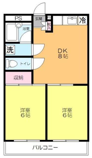 カサブランカI(2DK/2階)の間取り写真
