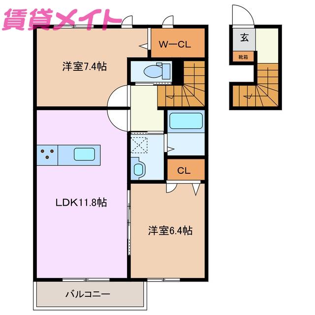 グリナージュB棟(2LDK/2階)の間取り写真