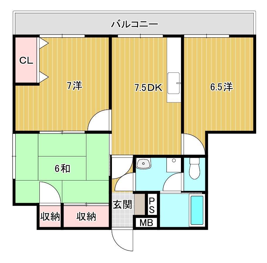 ポートハイツ岬之町(3DK/8階)の間取り写真