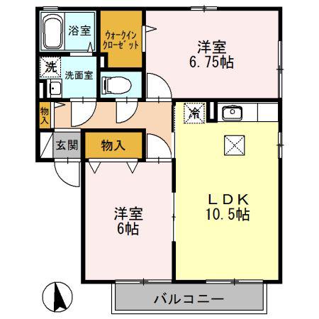 ベルソス E棟(2LDK/1階)の間取り写真