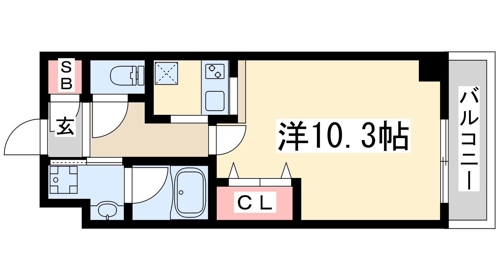 シュペルブ江坂(ワンルーム/1階)の間取り写真