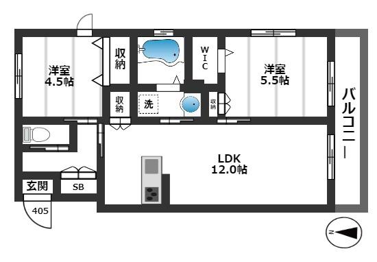 橘RESIDENCE(2LDK/4階)の間取り写真