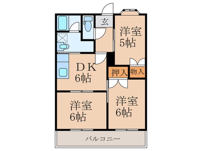 ウエストガーデン(3DK/2階)の間取り写真