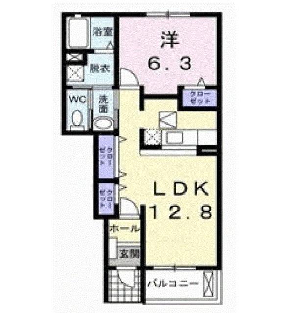 エスポワールヒルB(1LDK/1階)の間取り写真