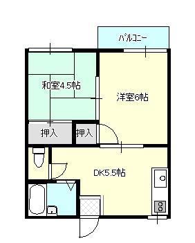 元成コーポ(2DK/2階)の間取り写真