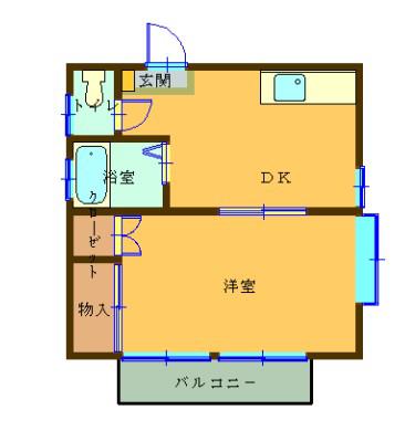 ハイツW(1DK/2階)の間取り写真