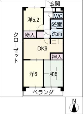 パールシティー(3DK/2階)の間取り写真