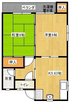 角コーポ(2K/1階)の間取り写真