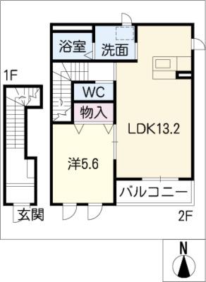 カトルカール(1LDK/2階)の間取り写真