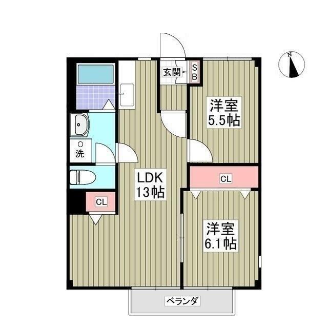 サンハイツ渡辺B(2LDK/2階)の間取り写真