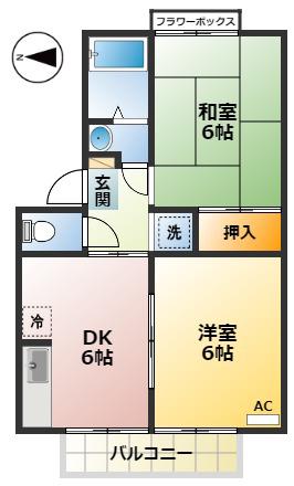 クウィンスコート(2DK/1階)の間取り写真