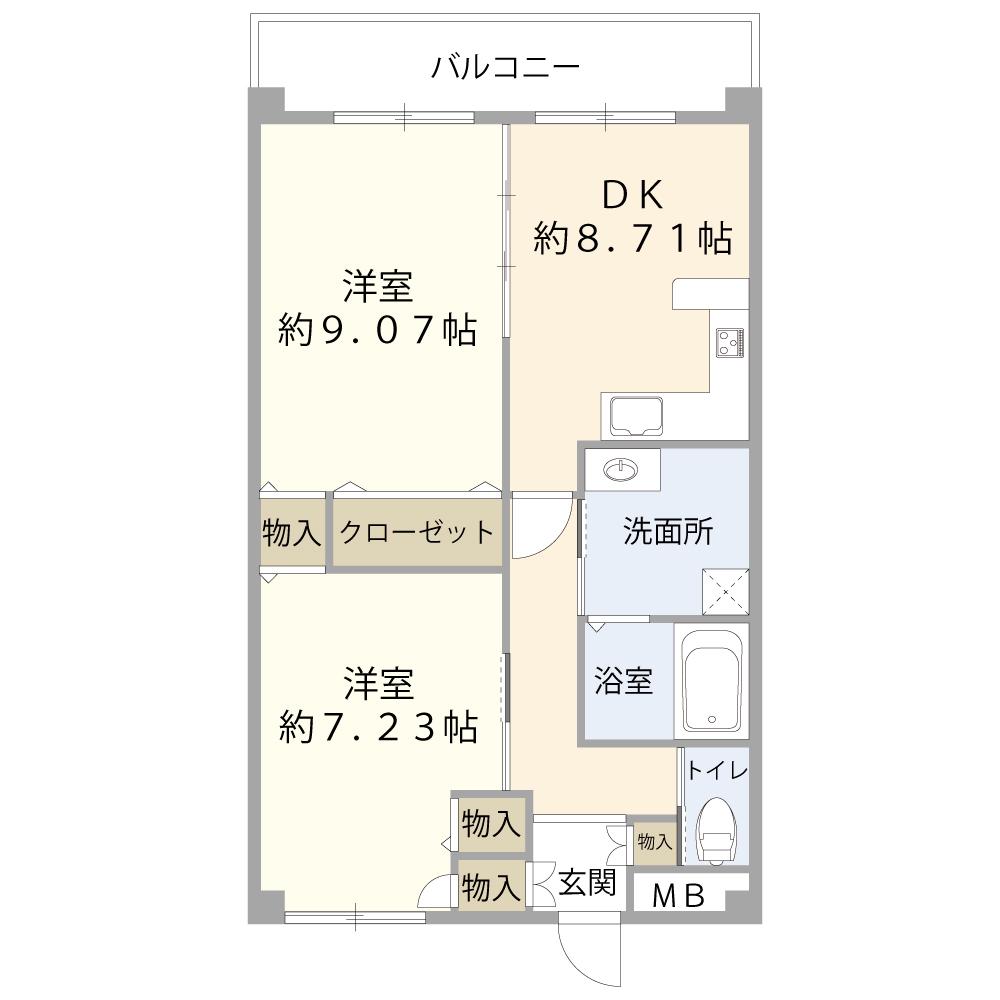 ラフィナートドウェ(2LDK/2階)の間取り写真