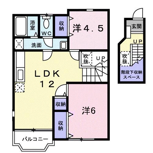 コスモスA・B(2LDK/2階)の間取り写真