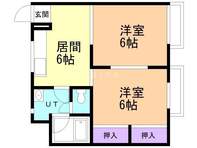 片岡ハイツD(2DK/1階)の間取り写真