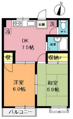 プレンティハイツ II(2DK/1階)の間取り写真