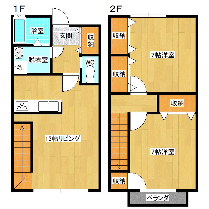 メゾネット浦田(2LDK/1階)の間取り写真