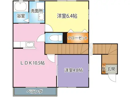 グランドソレイユD(2LDK/2階)の間取り写真