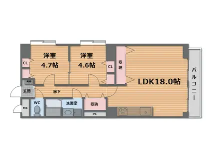 パレス山科(2LDK/11階)の間取り写真