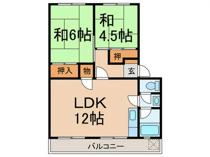 名谷農住B棟(2LDK/2階)の間取り写真