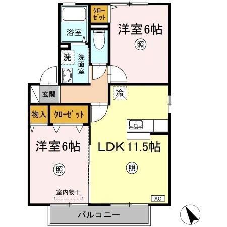 ハミングバードC棟(2LDK/2階)の間取り写真