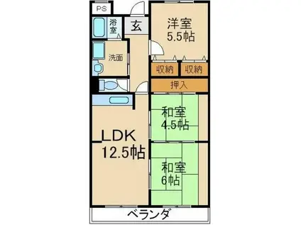 香里ケ丘I番館(3LDK/4階)の間取り写真