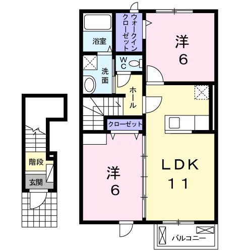 オーブ ヴィーナス(2LDK/2階)の間取り写真