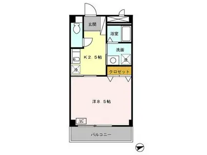 ヴィルドミール(1K/2階)の間取り写真