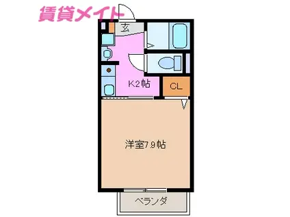 アルモア長島(1K/2階)の間取り写真