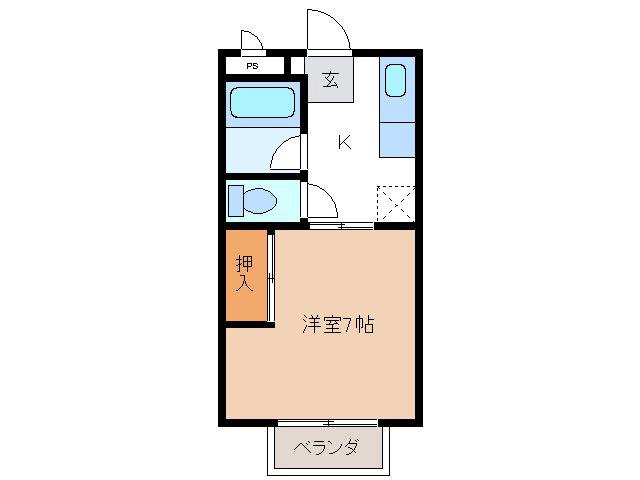 パインフィールド3号(1K/2階)の間取り写真
