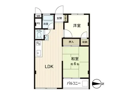 山手町コーポラス B(2LDK/2階)の間取り写真