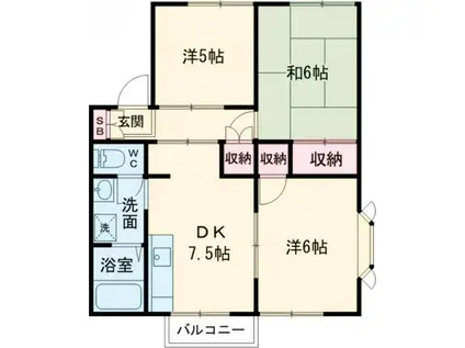 サニープラザB(3DK/2階)の間取り写真