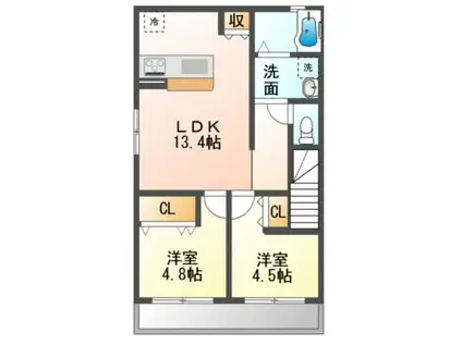サンピエール(2LDK/2階)の間取り写真