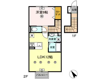 DーROOM高良(1LDK/2階)の間取り写真