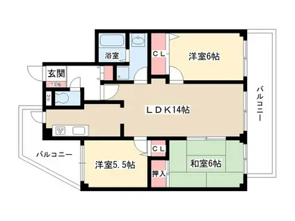 グランドハイリス本山(3LDK/3階)の間取り写真
