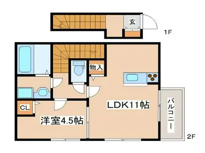 オーシャンコート北今宿A棟(1LDK/1階)の間取り写真
