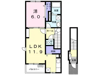 モトーレI(1LDK/2階)の間取り写真