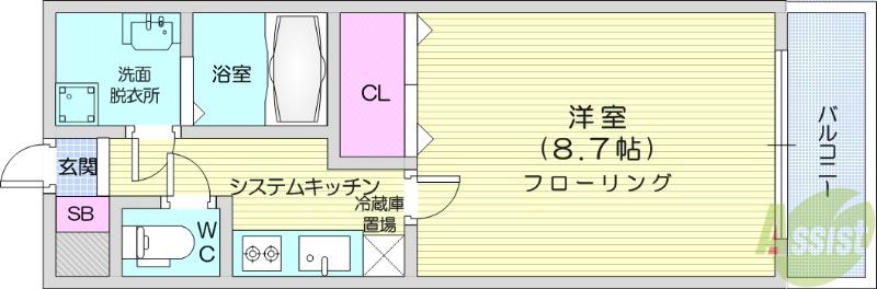 サンベルジュ(1K/3階)の間取り写真